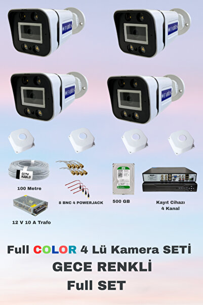 Fabius Gece Renkli Görüşlü 4 Lü Güvenlik Kamera Seti Kayıt Cihazı 500 Gb Hard...