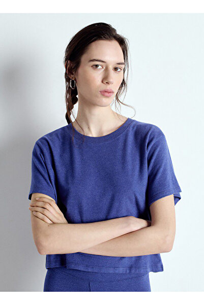 American Vintage Yuvarlak Yaka Düz Mavi Kadın T-Shirt YPA02GE25_MURE CHINE