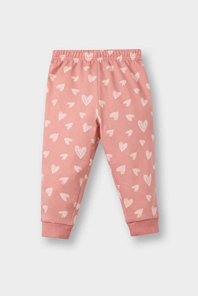 DeFacto Kız Bebek Pijama Takımı Kalp Desenli Uzun Kollu Penye Üst Uzun Alt E9481A525AU