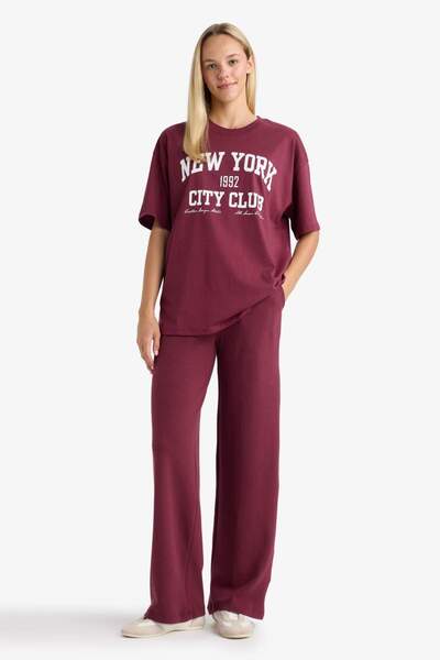 DeFacto Oversize Geniş Kalıp Bisiklet Yaka Baskılı Kısa Kollu Tişört F7876AX25AU