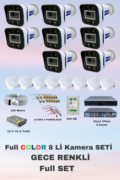 Fabius Metal Kasa Gece Renkli Görüşlü 8 Li Güvenlik Kamera Seti Kayıt Cihazı ...