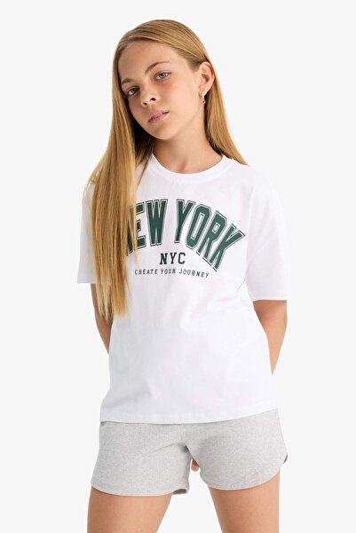 DeFacto Bedrucktes Kurzarm-T-Shirt mit Rundhalsausschnitt und entspannter Passform für Mädchen G0455A825AU