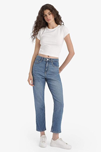 DeFacto Mary Vintage Straight Fit High Waist Ankle Length Jean Washed Trousers E9817Ax25Au