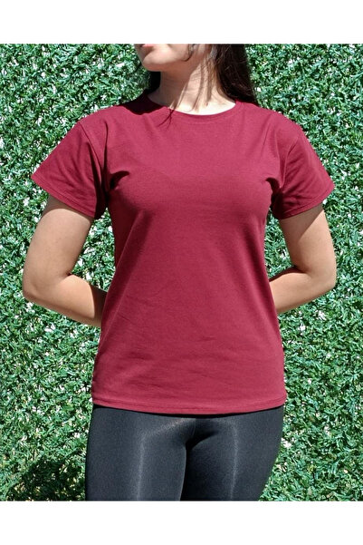 siyalife Tricou de damă cu decolteu crew Basic Burgundy