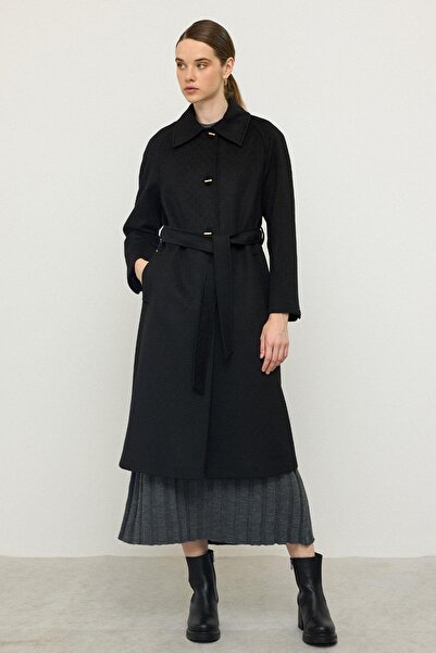 Olcay Παλτό με μανίκια Reglan Jacquard Pattern Limited Edition ΜΑΥΡΟ 3135