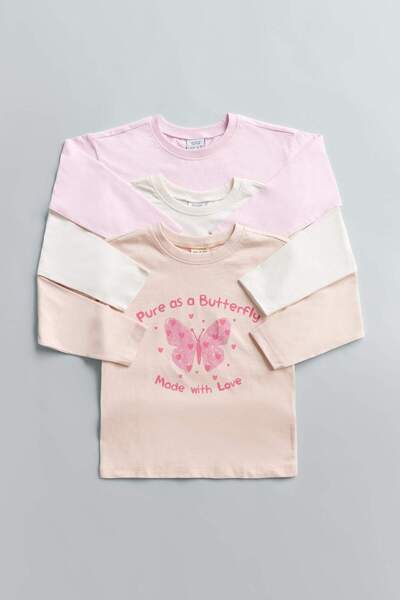 DeFacto Baby Girl Crew Neck Butterfly Pattern Long Sleeve T-Shirt E9019A525Au