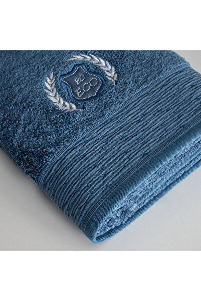 Ecocotton Глибокий банний рушник 100% органічна бавовна з вишивкою темно-синій 80x150 см