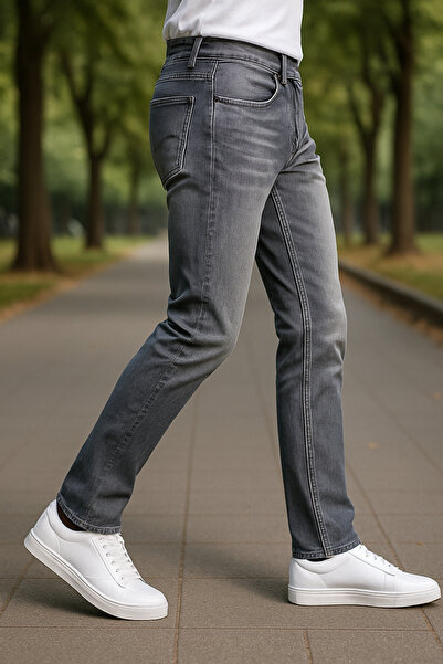 Xcedy Ανδρικό κλασικό γκρι παντελόνι - ψηλόμεσο, 5 τσέπες, εύκαμπτα πόδια σωλήνα C366