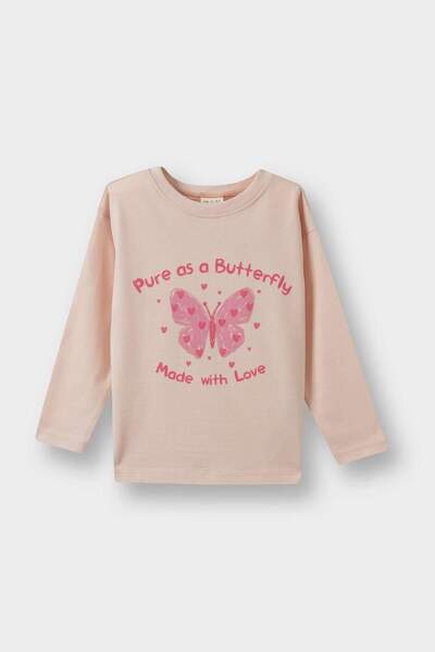 DeFacto Baby Girl Crew Neck Butterfly Pattern Long Sleeve T-Shirt E9019A525Au