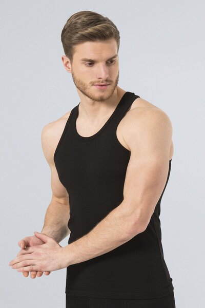 TÜREN Türen Men's Weightlifting Collar Lycra Sports Singlet 171/Black