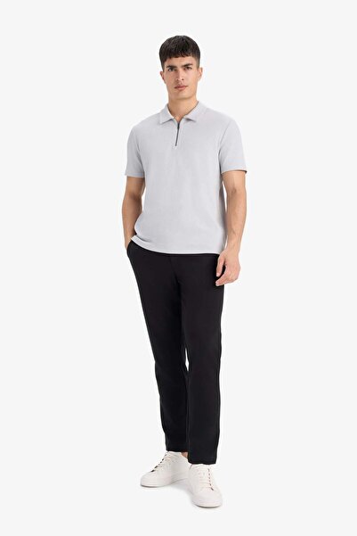 DeFacto Regular Fit Polo Neck Half Zip Pleat Short Sleeve T-Shirt B7355Ax25Au