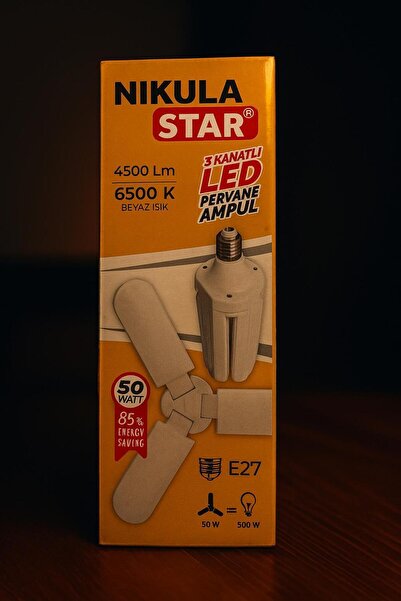 WELL POWER Nikula Star 50W 3 Kanatlı LED Pervane Ampul – 4500 Lümen, 6500K Beyaz Işık, E27 Duy
