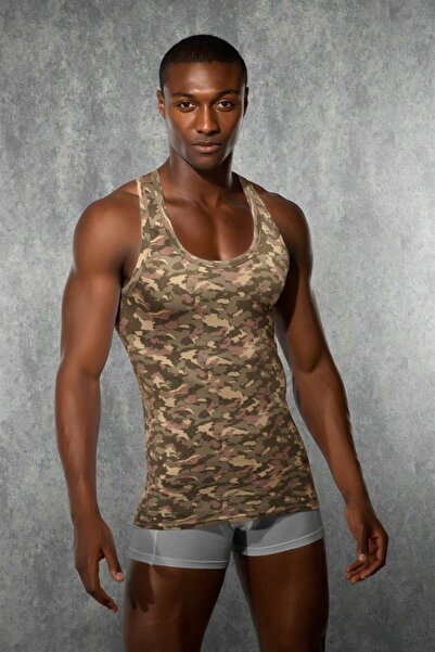 Doreanse Men's Modal Camouflage Patterned Wide Collar Undershirt 2215