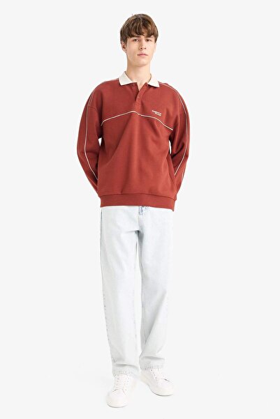 DeFacto Boxy Fit Rahat Kesim Polo Yaka Baskılı Sweatshirt F0116AX25AU