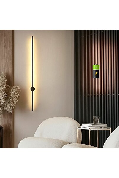 Betül Home Design Modern Dekoratif Pilli Aç-kapa Düğmeli Led Duvar Aplik 70 Cm Siyah Pil Dahildir ( 1 Adet )