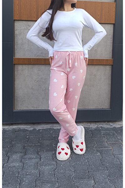 siyalife Dámské pyžamo semišové zimní měkké texturované růžové se vzorem srdce