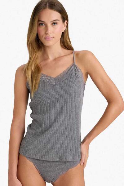 DeFacto Lace Detailed Rib Tank-Fall in Love F3533Ax25Wn