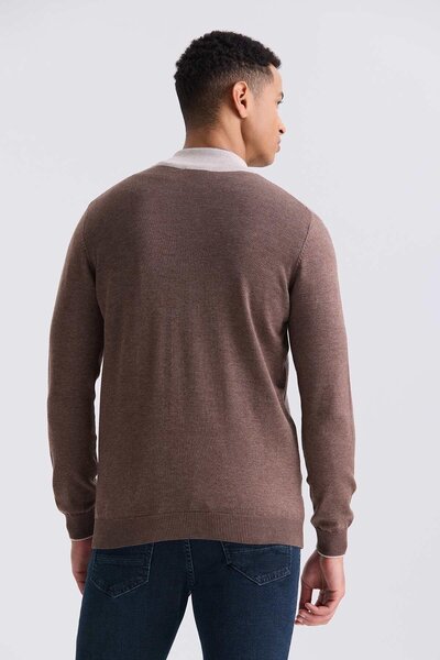 Jakamen Καφέ πλεκτή ζακέτα με φερμουάρ