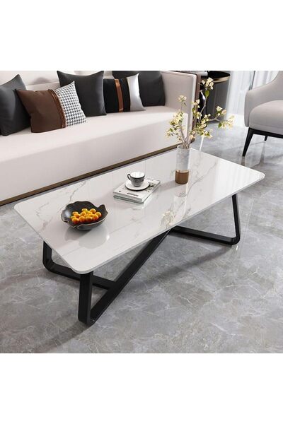 AGD Large Rectangular Coffee Table for Living Room, Multi-functional with Black Metal Frame