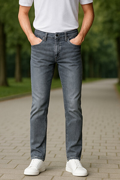 Xcedy Ανδρικό κλασικό γκρι παντελόνι - ψηλόμεσο, 5 τσέπες, εύκαμπτα πόδια σωλήνα C366