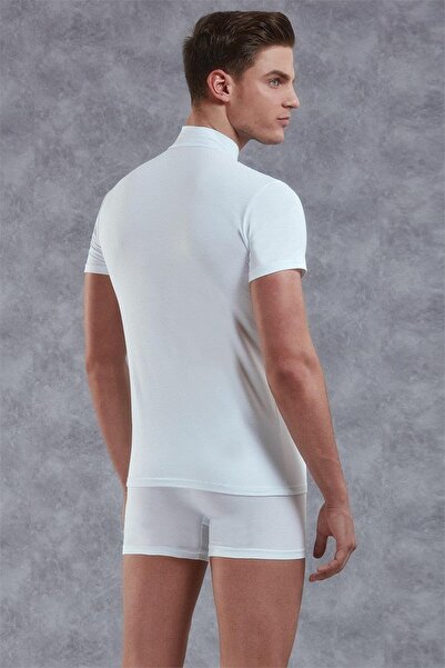 Doreanse Чоловіча біла модальна футболка з коротким коміром Bogazli