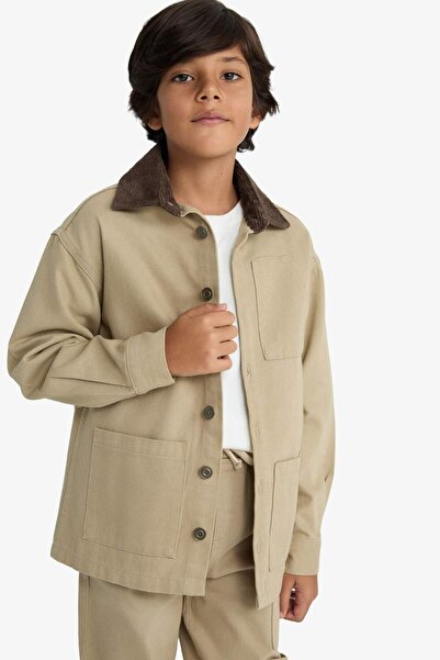 DeFacto Erkek Çocuk Oversize Geniş Kalıp Polo Yaka Gabardin Uzun Kollu Okul Gömleği F2482A825AU
