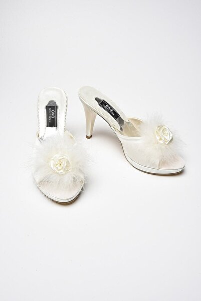 Ceyyiz Παντόφλες GC Ecru με αξεσουάρ ροζ πλατφόρμας με πούλιες GC190