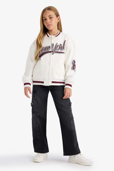 DeFacto Kız Çocuk Baskılı Kolej Yaka Bomber Ceket F2295A825AU