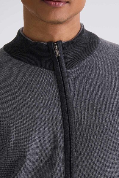 Jakamen Gray Slim Fit Zippered Knitwear Cardigan