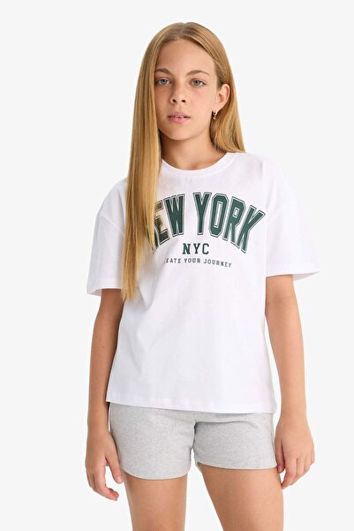 DeFacto Bedrucktes Kurzarm-T-Shirt mit Rundhalsausschnitt und entspannter Passform für Mädchen G0455A825AU