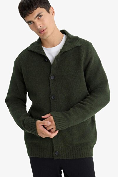 DeFacto Standard Fit Turtleneck Button Pocket Knitwear Cardigan E8396Ax25Cw