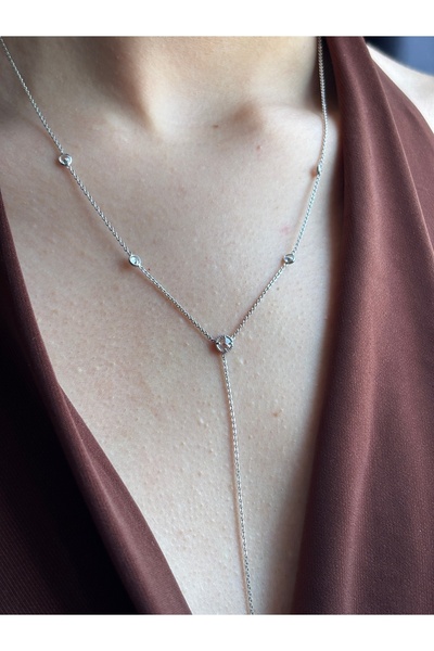 lotusbybuket Silver /Gümüş VIP Çelik zirkon taşlı zarif Y Dekolte kolye