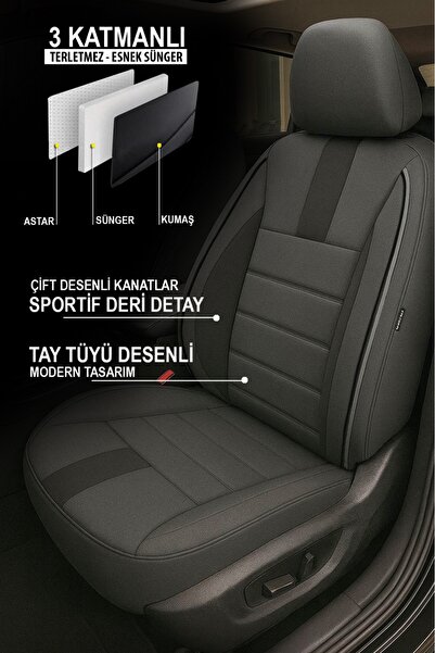 GM-DESIGN Oniks Füme Tay Tüyü Üniversal Oto Koltuk Kılıfı - 5 Koltuk Tam Set
