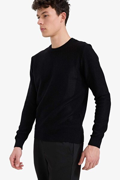 DeFacto Standart Fit Normal Kesim Bisiklet Yaka Dokulu Triko Kazak C9618AX24AU