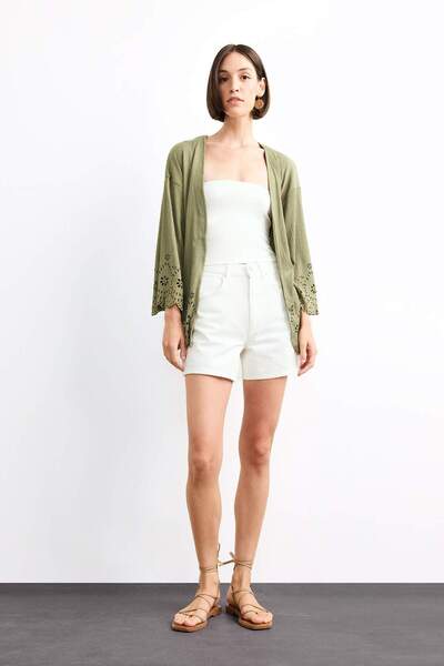 DeFacto Fitted Bürümcük Brode Bağlamalı Uzun Kollu Bluz G0283AX25SM