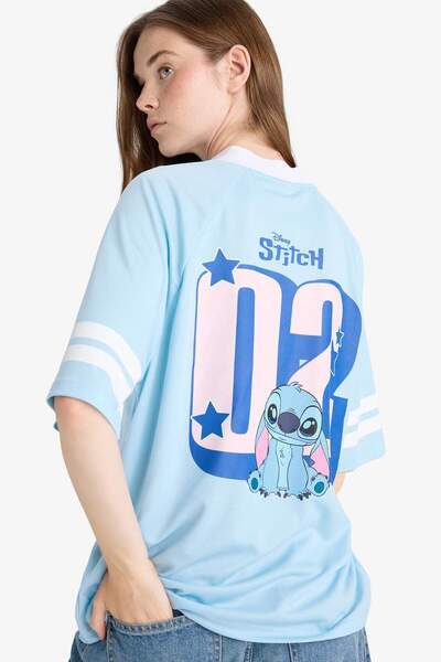 DeFacto Coool Disney Lilo & Stitch Oversize Geniş Kalıp V Yaka Baskılı Kısa Kollu Tişört F9176AX25AU