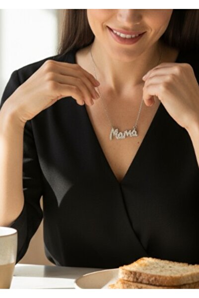 bonbela Colier din oțel cu inscripție „Mama” cu piatră - Colier pentru mama cu opțiuni de aur și argint