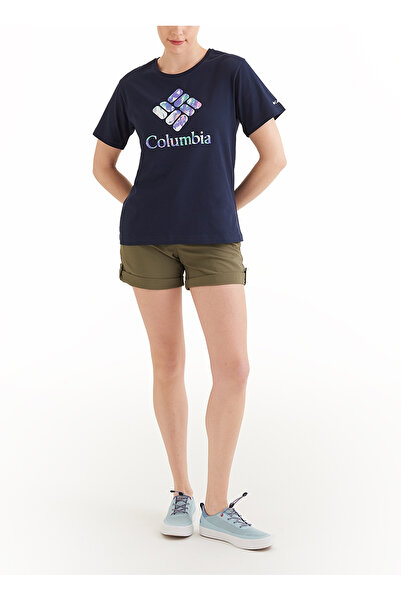 Columbia Tricou cu imprimeu pentru femei, albastru închis, cu decolteu rotund...