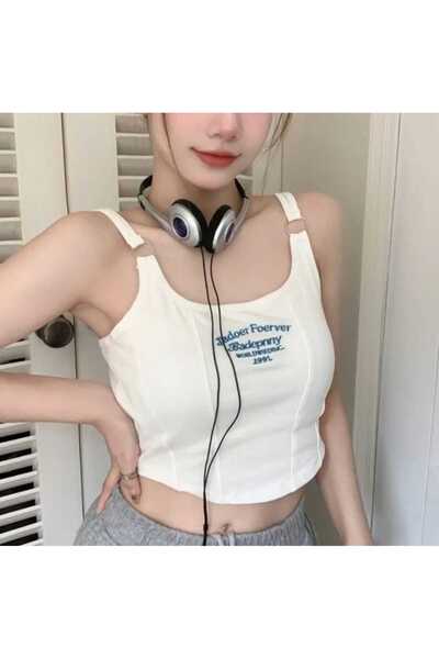 Asya White Fitted Bodycon Pool Collar Stretchy Knitted Strap Blouse