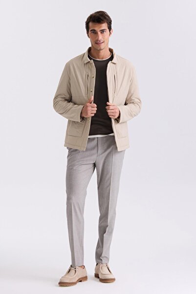 Jakamen Μπεζ Comfort Fit πουκάμισο γιακά εποχιακό παλτό