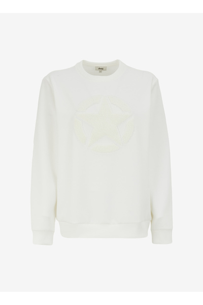 Jeep Bisiklet Yaka Nakışlı Ekru Kadın Sweatshırt J4WL-SWT7096