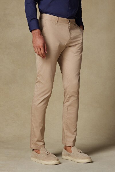 Abbate Chino Twill Pamuk Karışımlı Slim Fit Bej Erkek Düz Pantolon