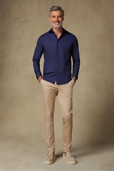 Abbate Chino Twill Cotton Blend Slim Fit Beige Men's Straight Trousers