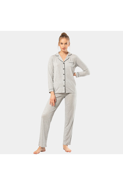 TÜREN Straight Long Sleeve Shirt Collar Pajama Suit 3365/Grey