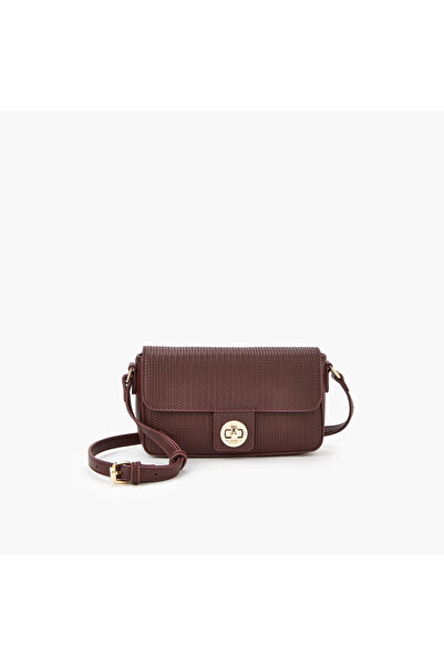 Flora Bella by Shoexpress Textured Crossbody Bag with Adjustable Strap and Twist Lock Closure W 15 x H7 x D 23 cm