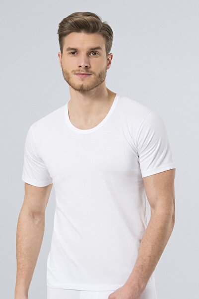 TÜREN Ανδρικό εσώρουχο 2 τεμαχίων από χτενισμένο βαμβάκι με λαιμόκοψη (ανοιχτό) 101/Λευκό