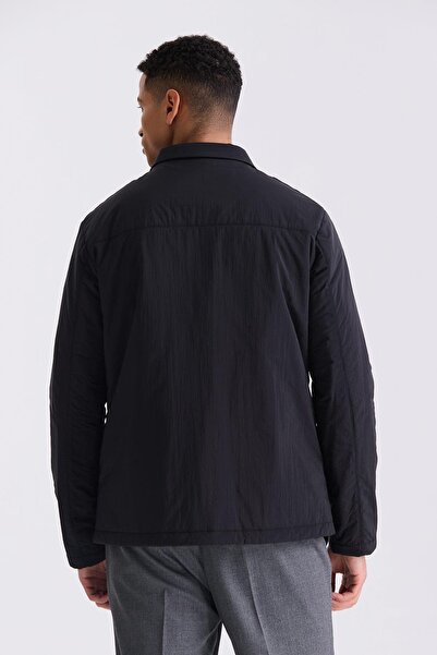 Jakamen Μαύρο Comfort Fit πουκάμισο γιακά εποχιακό παλτό