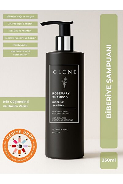 GLONE Biberiye Şampuanı | 250ml | %3 Procapil & Biotin | Saç Kökü Güçlendirici ve Hacim Veren, Sülfatsız