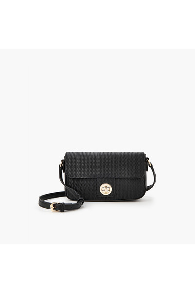 Flora Bella by Shoexpress حقيبة كروس بودي منسوجة بحزام قابل للتعديل وقفل دوار...