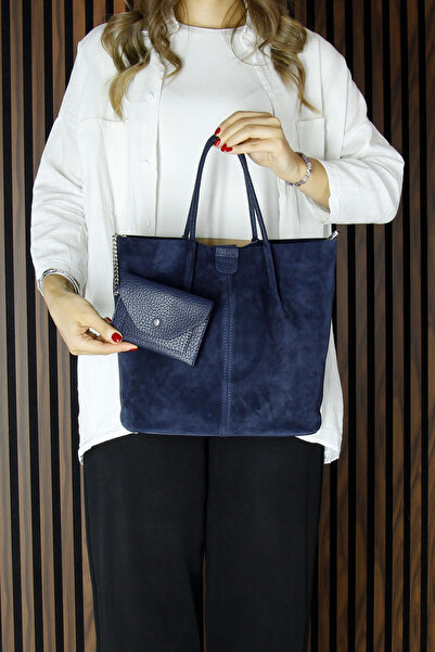 Erkan Saçmacı Синя шкіряна сумка з магнітною застібкою, внутрішніми кишенями, ременем через плече, великого розміру та гаманцем